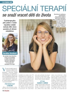 Portrét Karolíny Hrochové s textem o její práci fyzioterapeutky a metodě DMI pro dětskou rehabilitaci.