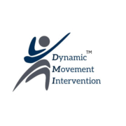Logo Dynamic Movement Intervention s abstraktní postavou v pohybu